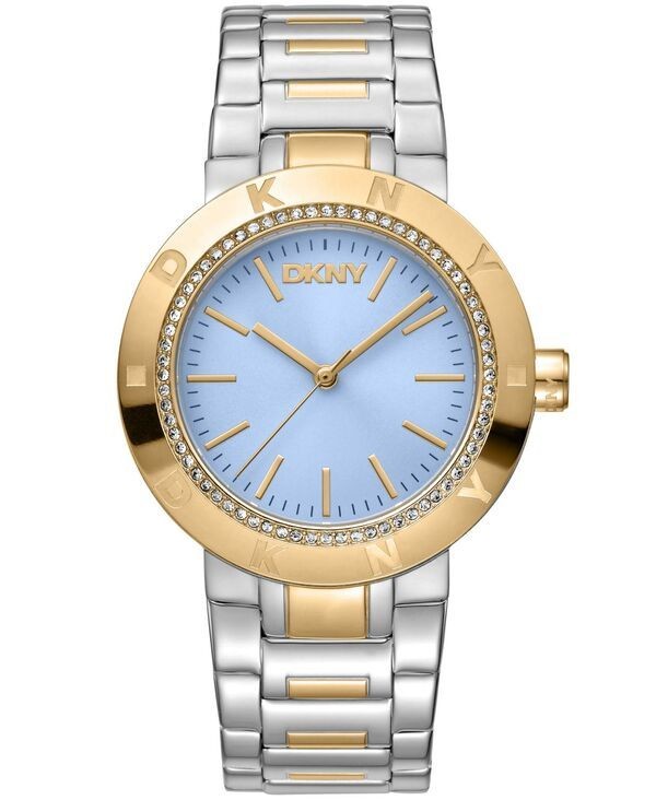 DKNY Womens Eastside Logo Light Blue Dial Gold Two Tone Stainless Steel Watch