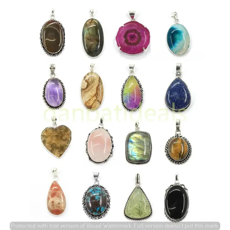 Labradorite & Mix Gemstone Pendant 925 Silver Plated Wholesale 10pc Jewelry Lot
