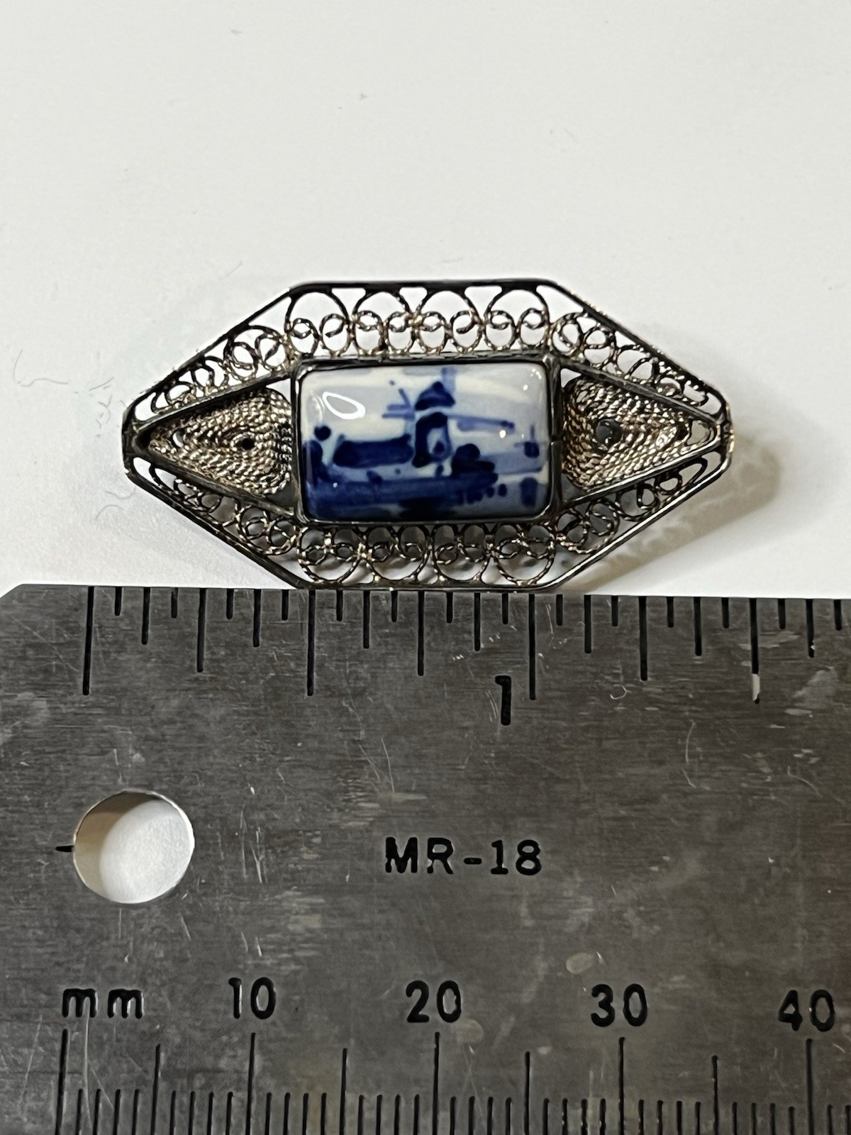 Vintage Delft Silver Unmarked Filigree Brooch From The Netherlands 800 Silver