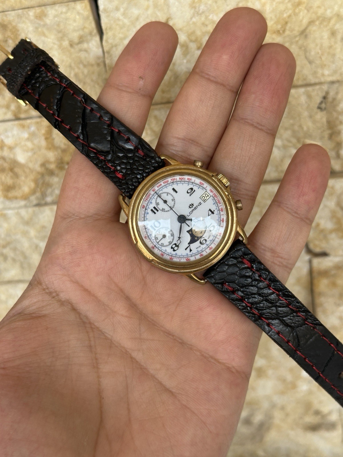 Vintage Lorenz Chronograph Moonphase Valjoux 7768 Mechanical Gold Plated 39mm