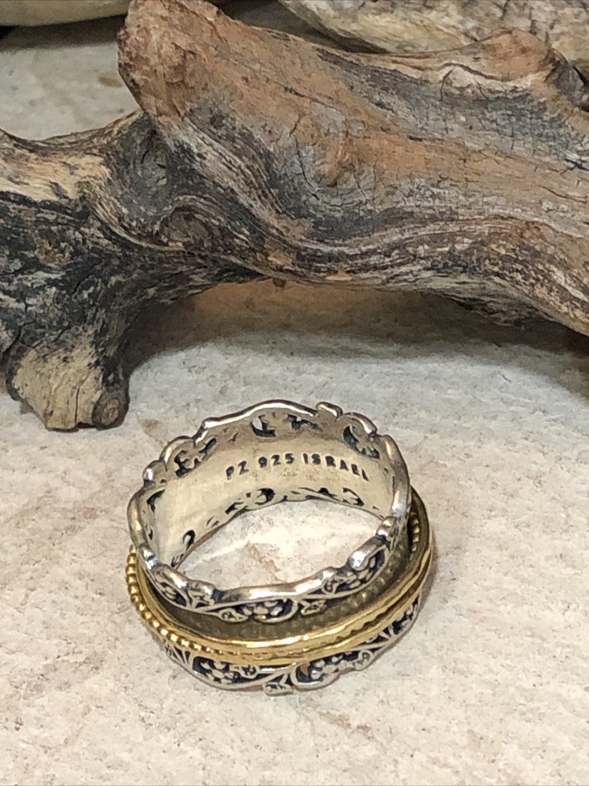 PZ Paz Creations 925 Sterling silver Yellow Spinner Ring 9.2g, 10.5s ISRAEL