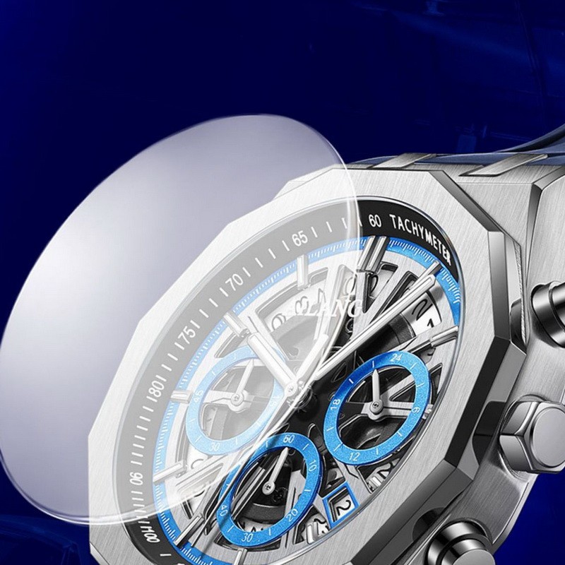 AILANG Men Skeleton Dodecagonal Multifunction Chronograph Luminous Quartz Watch