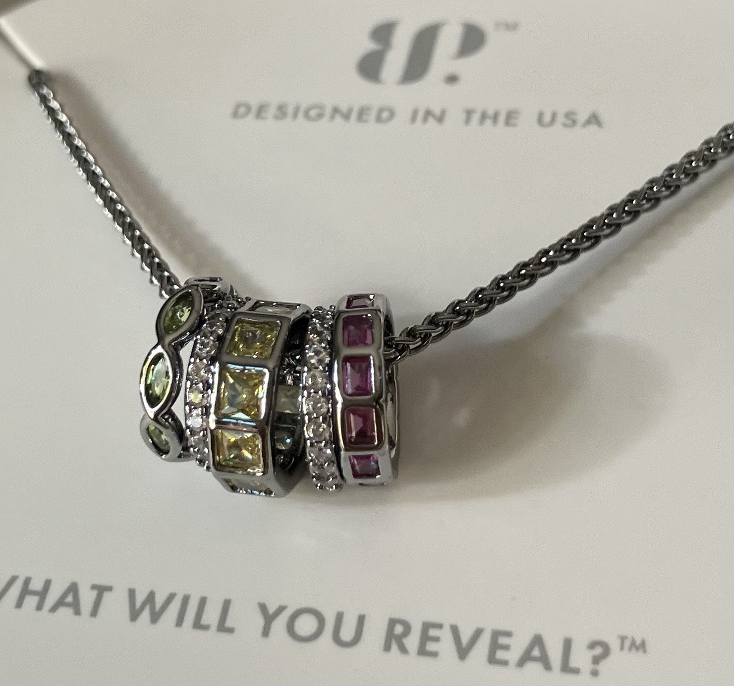Bomb Party Necklace “Dreaming Of You” Gradient of CZ Mini Multi Color Rings Hema