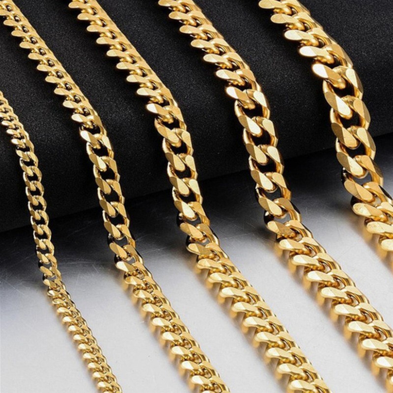 Hip Hop Width 3/5/7/9MM Cuban Link Stainless Steel Chains Necklace for Men Basic