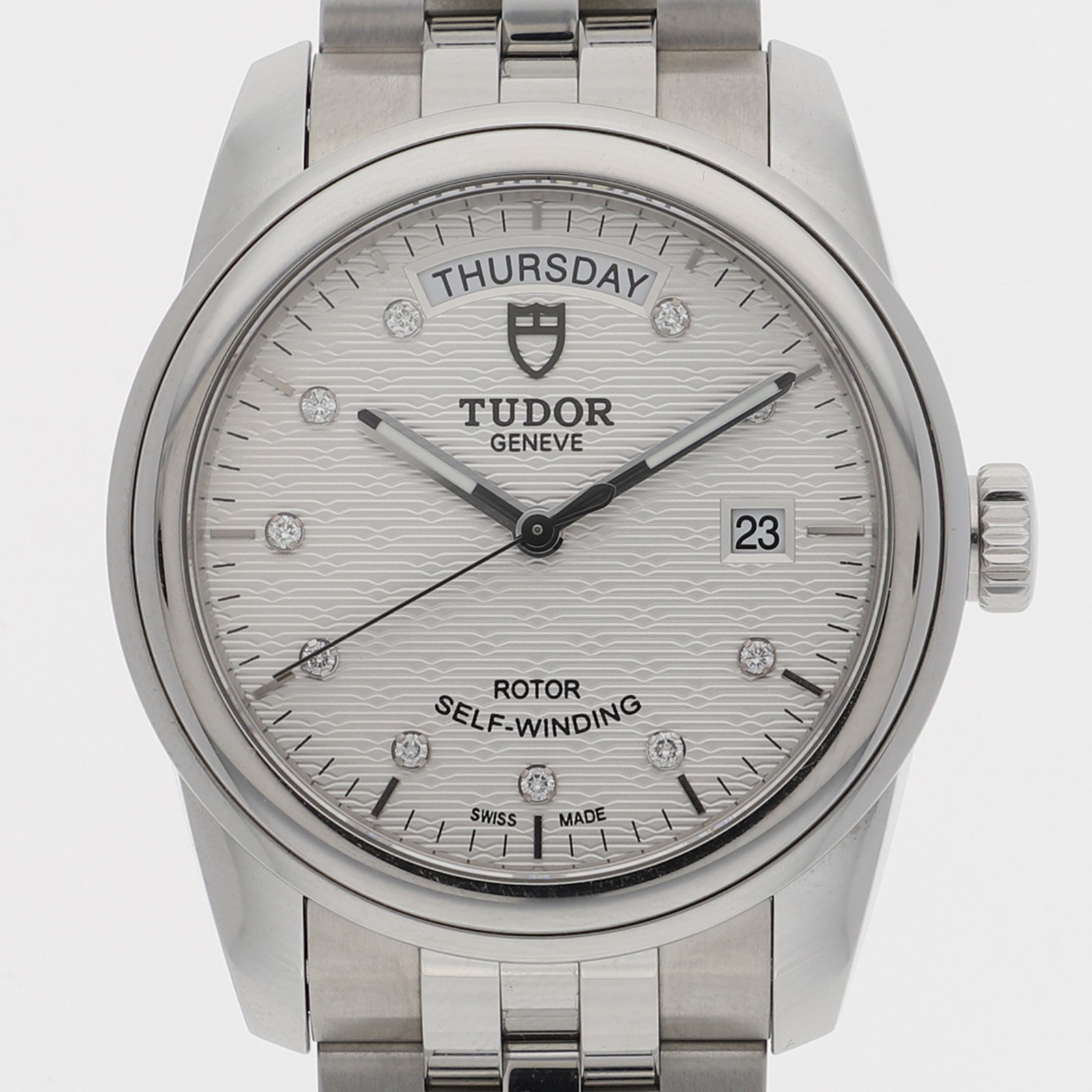 TUDOR 56000 Glamour Date Day 10P Diamond Silver Dial Automatic Stainless Steel