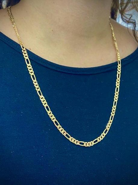 4mm Figaro Chain Necklace for Mens Womens Gold Filled 20″ 24″ Cadena para Hombre