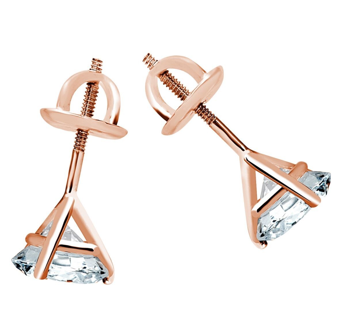 18k Rose Gold Martini Studs Round 0.50 Ct Lab Created Diamond Women’s Earrings