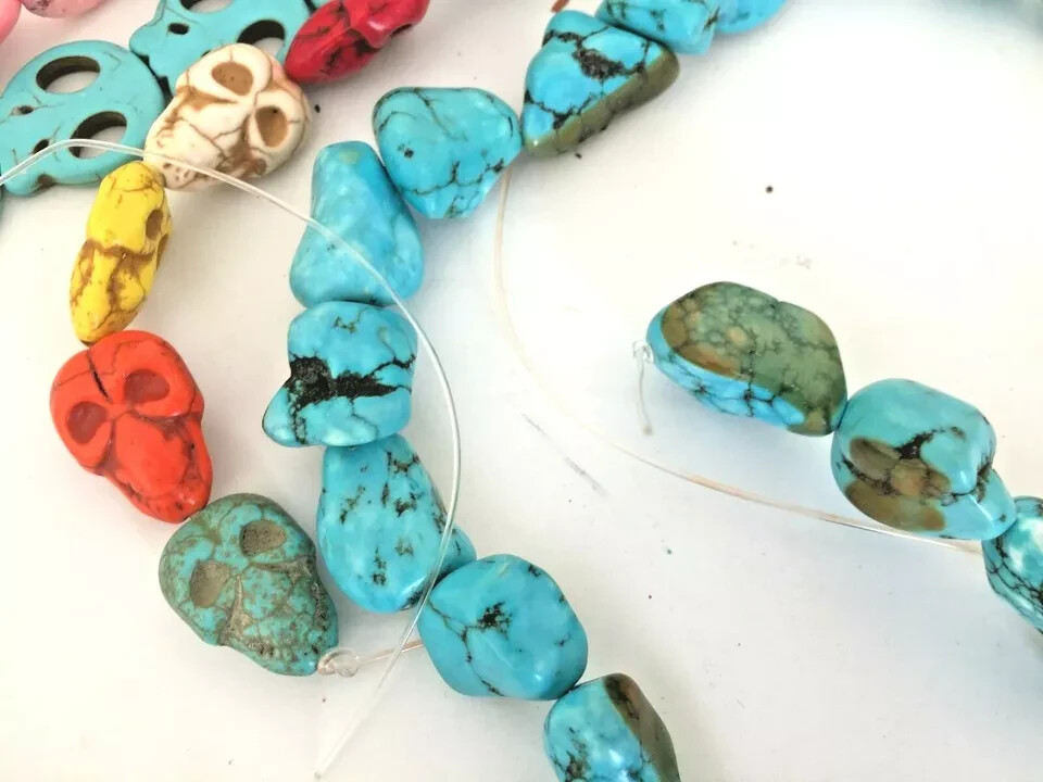 Over 100 stone beads turquoise skeleton skull jewelry necklace crafts
