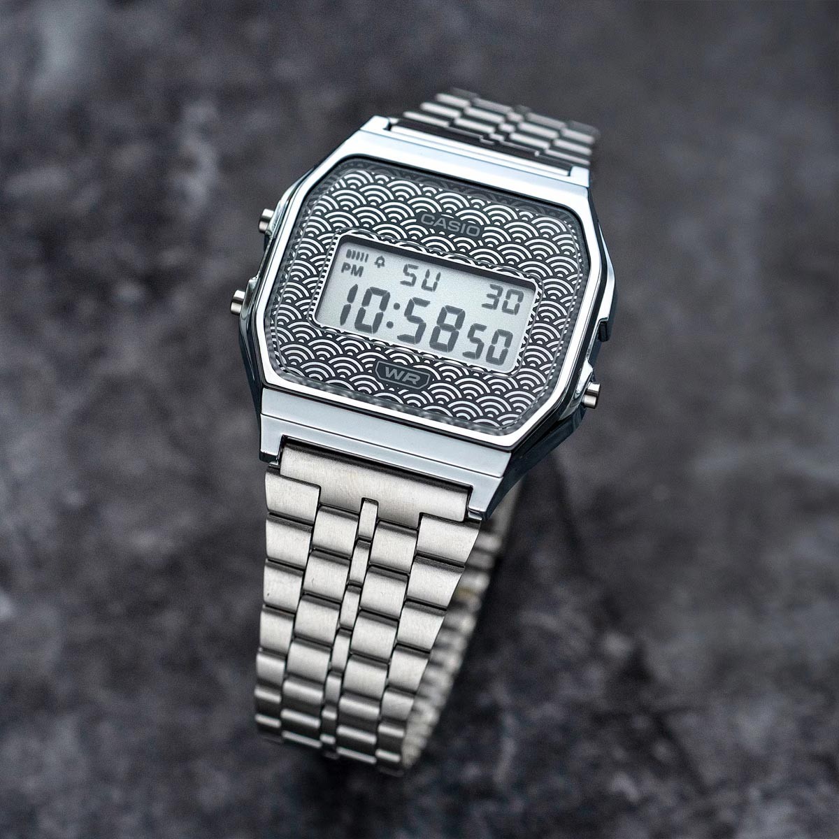 Casio Vintage Seigaiha Pattern Japan Made Grey Limited Edition Watch A159WEVJ-7