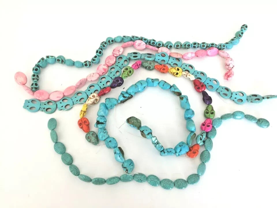 Over 100 stone beads turquoise skeleton skull jewelry necklace crafts