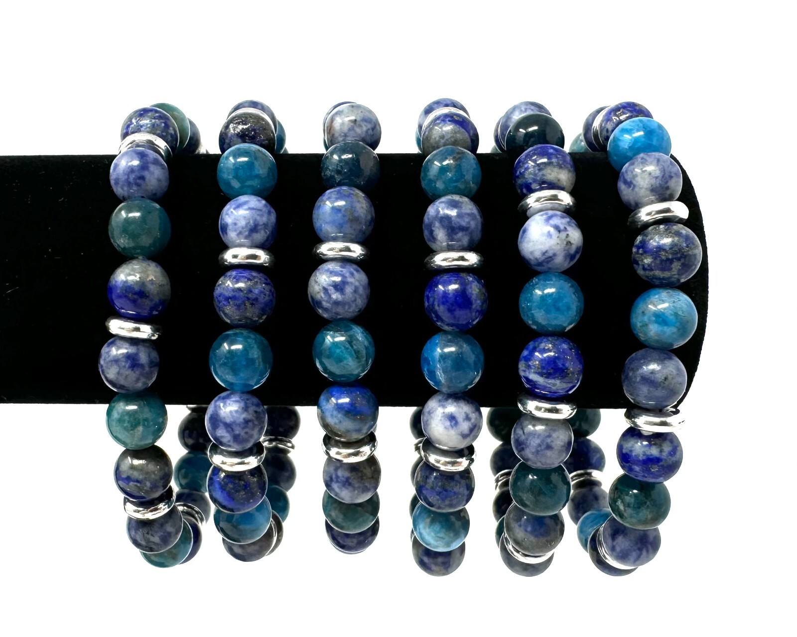 Ocean Blue Bracelet: 8 mm Crystal Beads (Blue Apatite, Lapis Lazuli, & Sodalite)