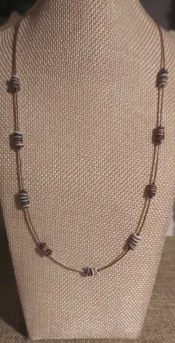 Vintage Sterling Liquid Silver & Wampum Heishi Shell Necklace