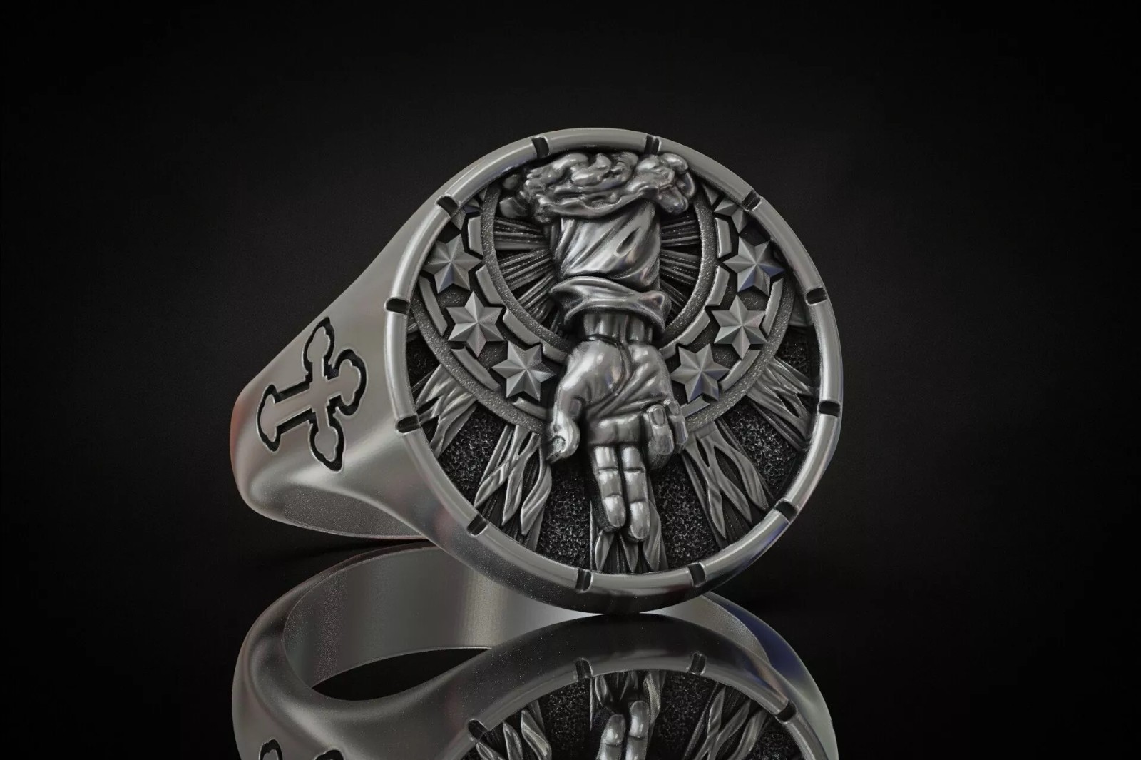 Oxidized Men’s Dextera Dei Blessing Hand 925 Sterling Silver Statement Rings
