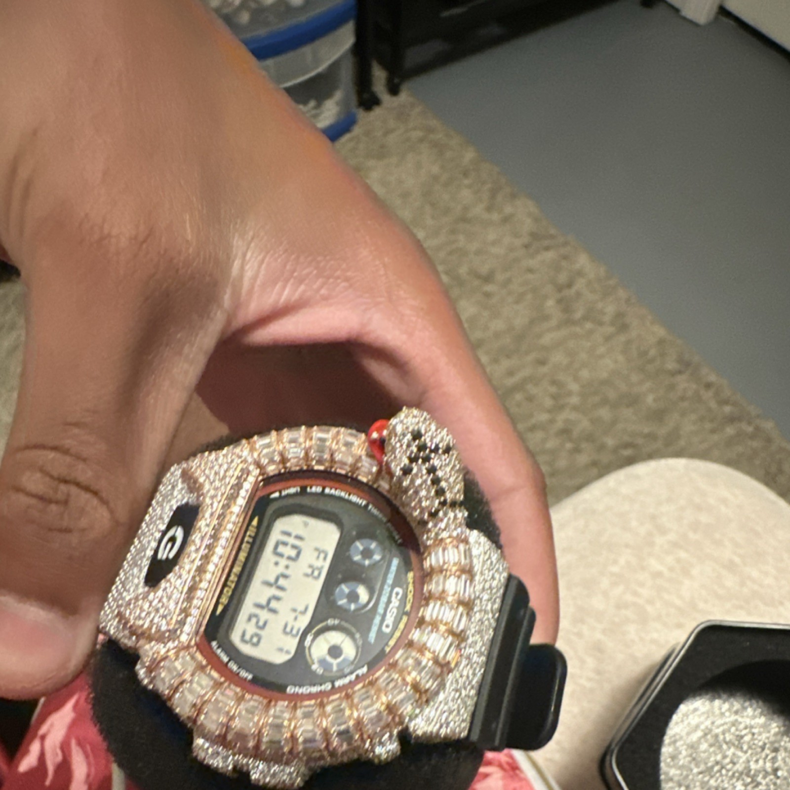 Casio G-SHOCK Digital Watch Rose Gold Case Black Resin Band 200m Alarm