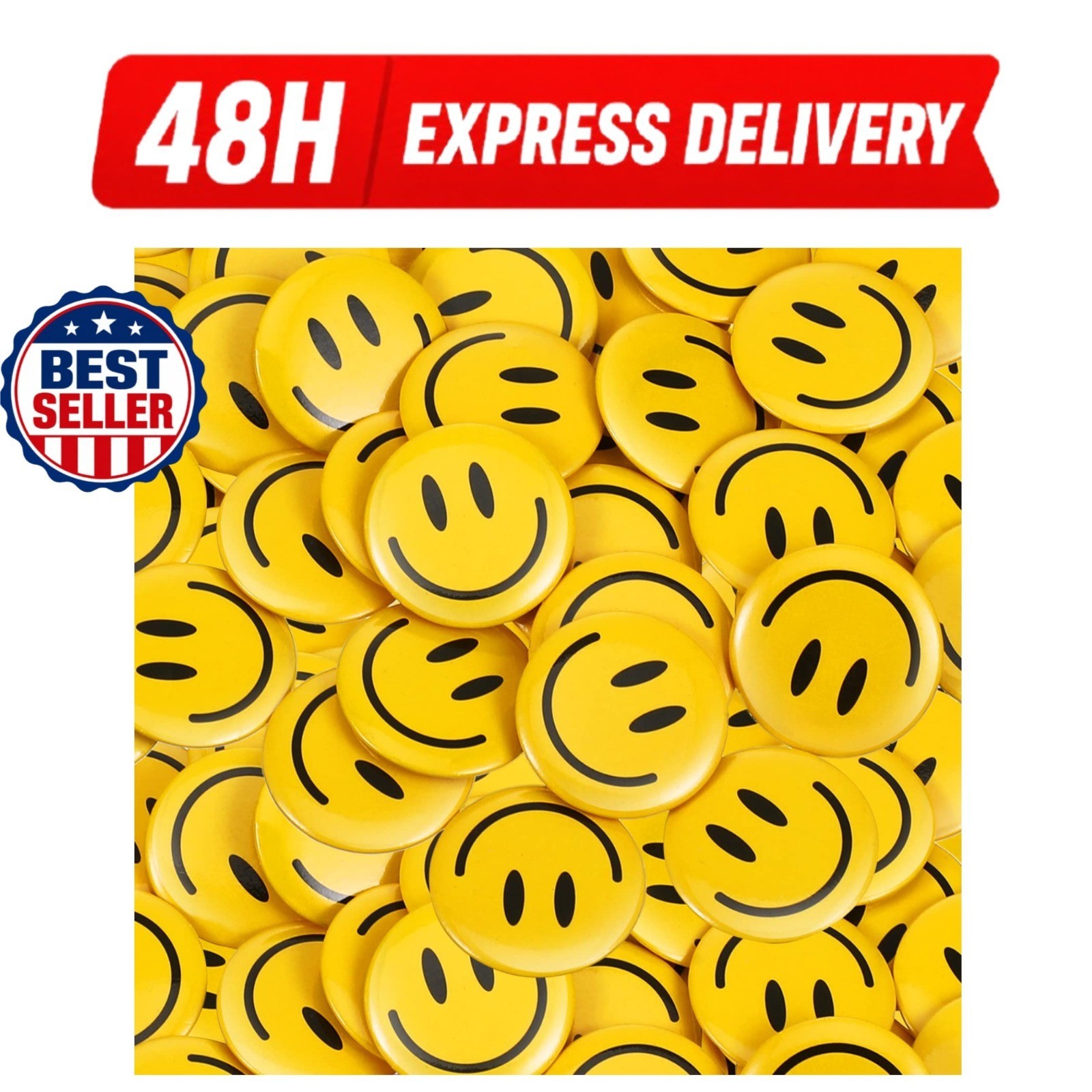 200 Pcs Happy Smile Face Button Pins Retro Pinback Badge