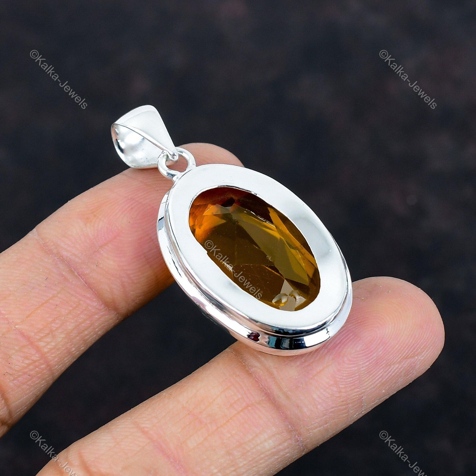 925 Silver Oval Citrine Gemstone Birthday Wedding Ethnic Bezel November Pendant