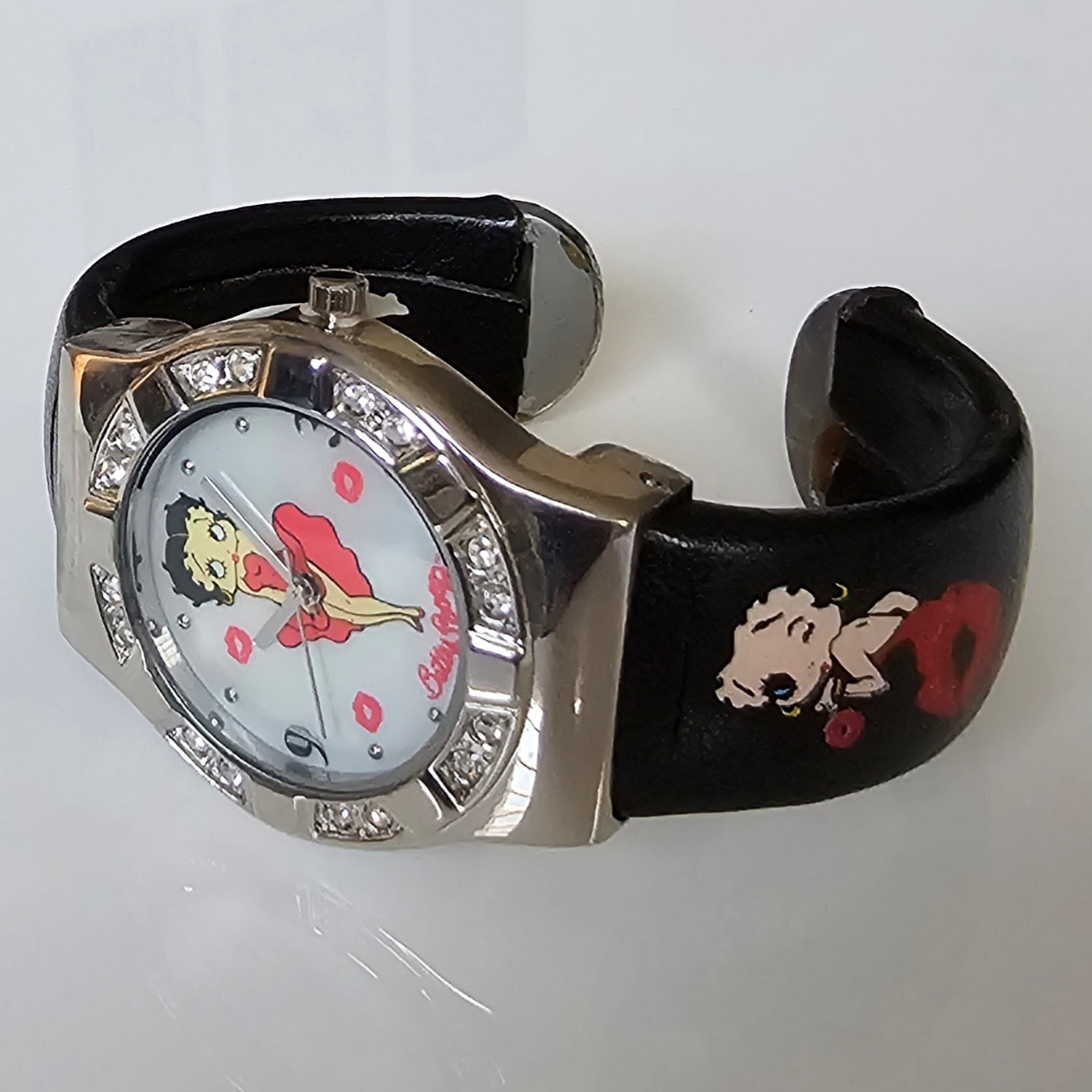 NOS Betty Boop “Marilyn Monroe” Crystal MOP Dial Black Leather Watch New Battery