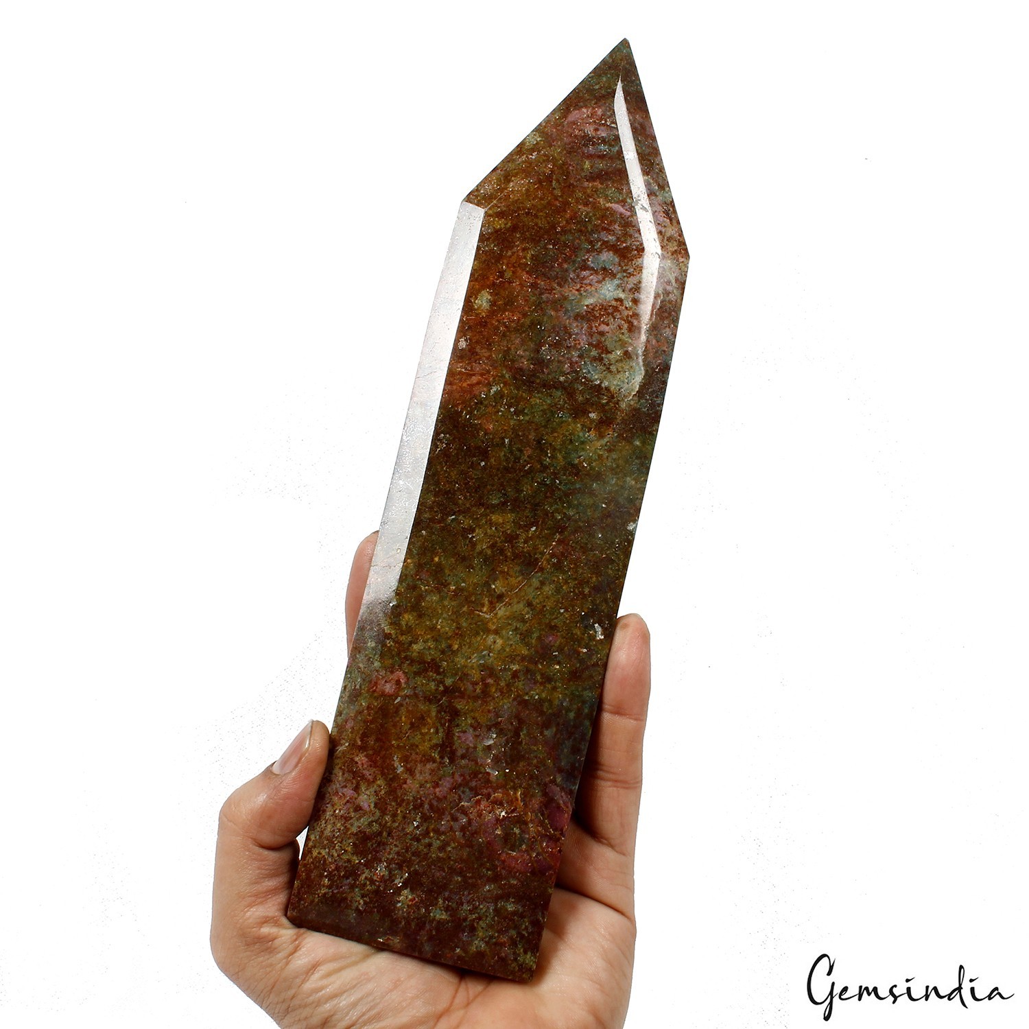 1.1 kg Ruby Zoisite Crystal Tower Point Green & Red Polished Gemstone Home Decor
