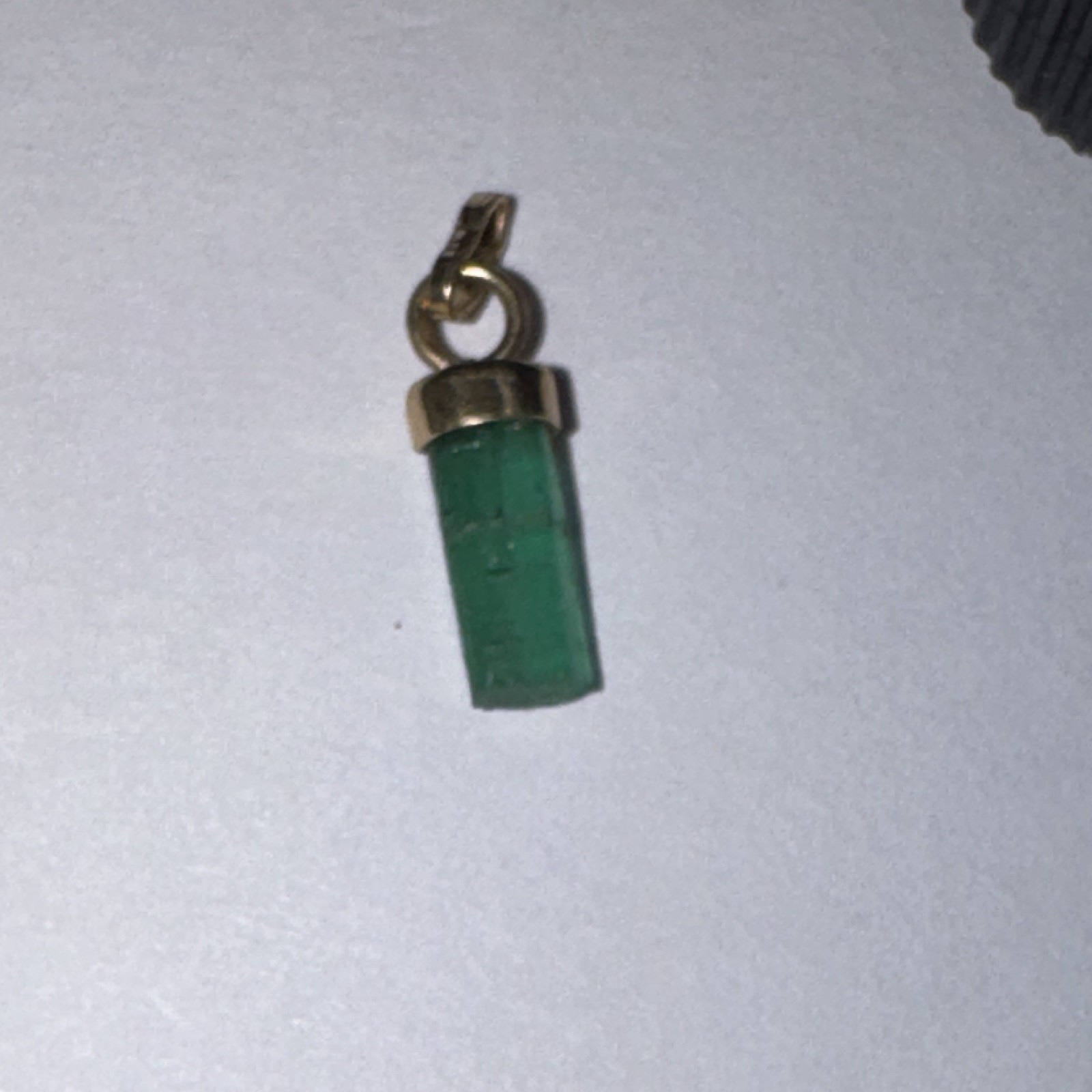 Green Rectangular Stone Bar Pendant Charm w/ Gold Tone Cap, 13.7 mm, 1 Stone