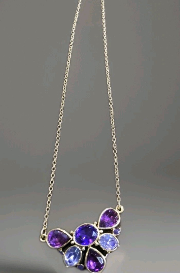 Avon NRT Purple Faux Amethyst Faceted Bead Necklace VTG 80s Gold Tone Jewelry