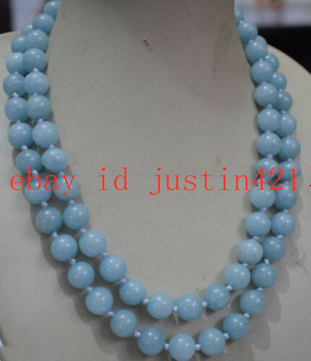 Natural 10mm Blue Amazonite Stone Gemstone Round Bead Necklace 36″AAA