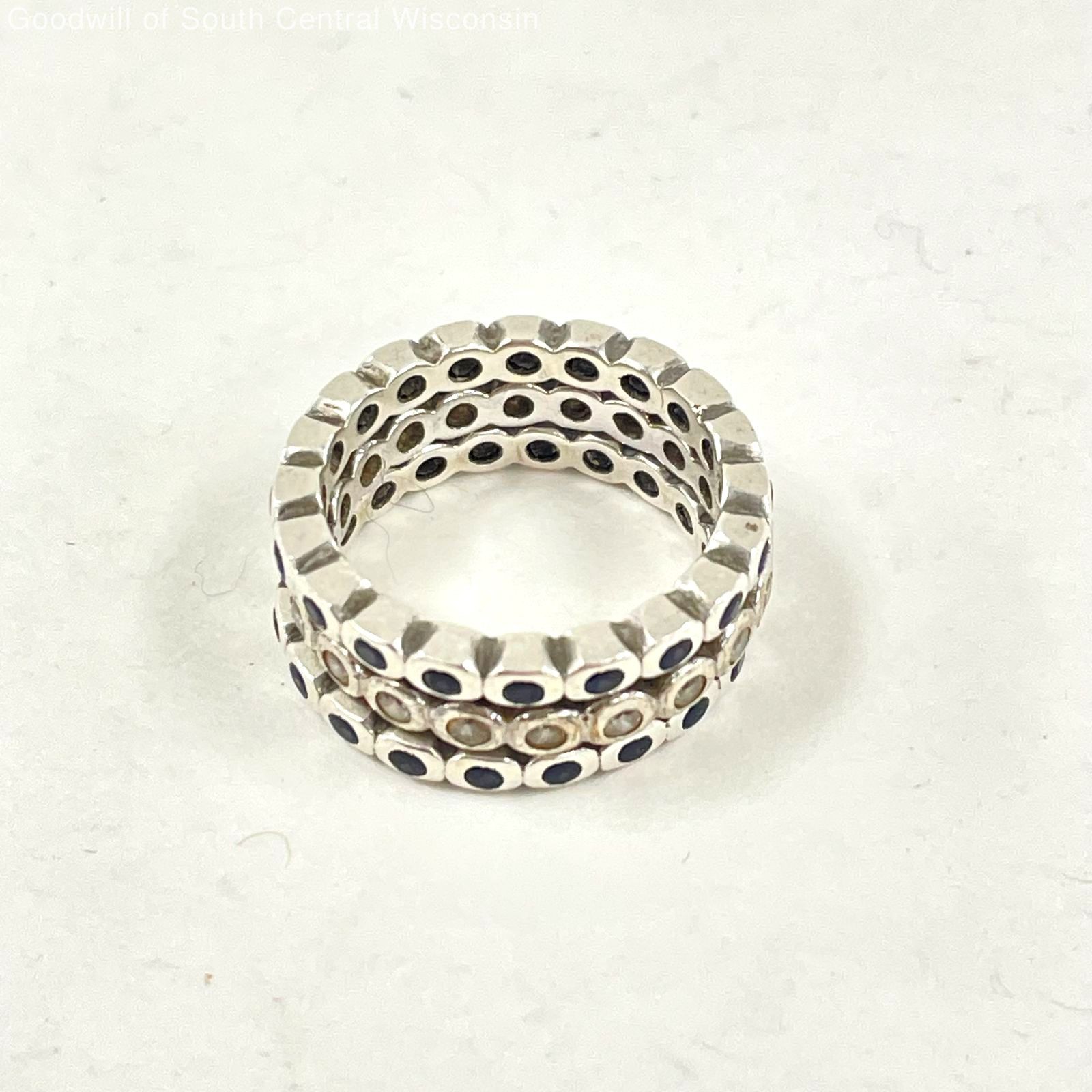 Set of 3 Sterling Silver Stacking Rings Sz 5.75 w Blue Spinel & White CZ, 6.68g