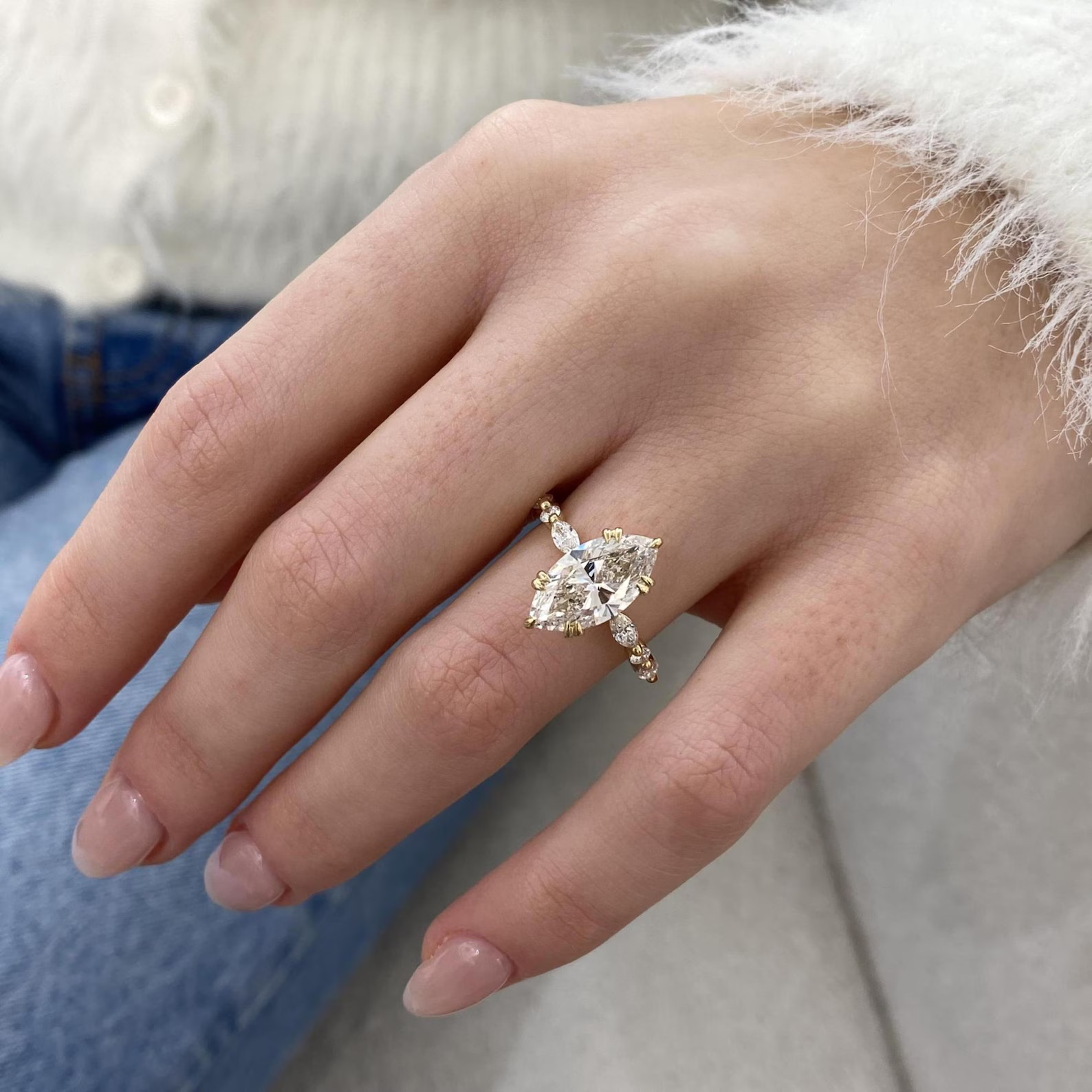 Marquise IGI Certified Lab Grown/CVD Diamond Jewelry Gift Ring 14k Yellow Gold