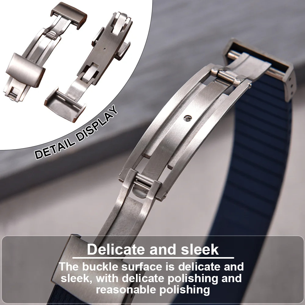 20mm FKM Rubber Watch Strap Quick Release Butterfly Clasp Trim-to-Fit Adjustable