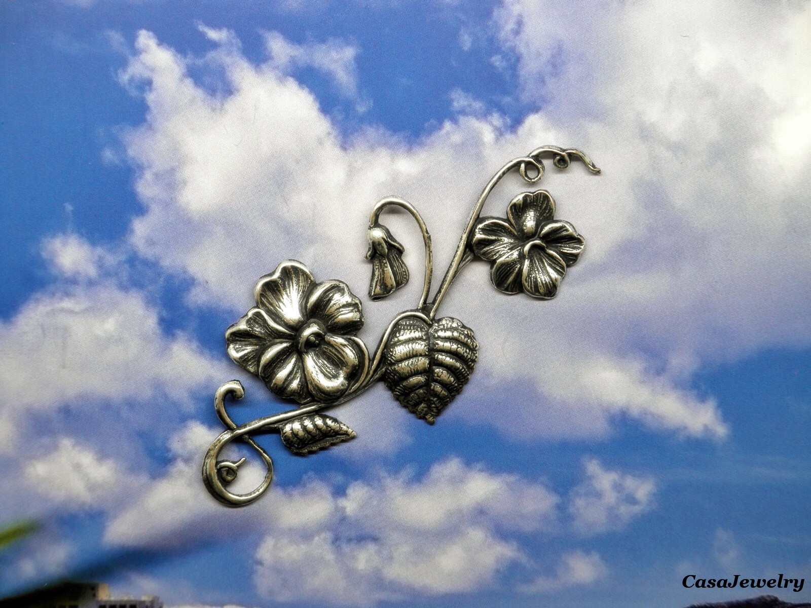 #6193 ANTIQUED STERLING SILVER PLATED FLORAL & LEAF PLIABLE COMPONENT – 1 PC