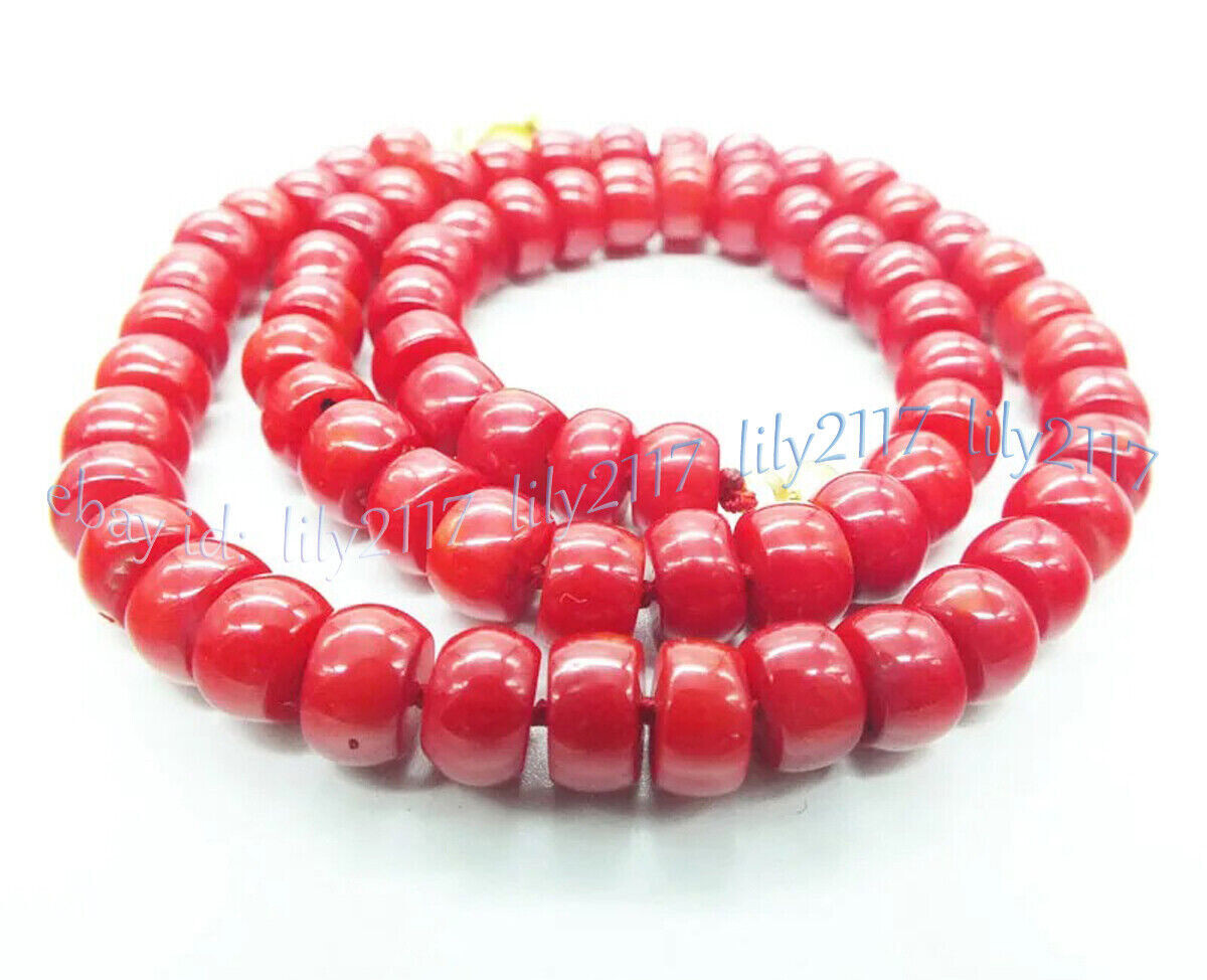 5x8mm Natural Red Coral Rondelle Abacus Gemstone Beads Necklace 14-48 inches