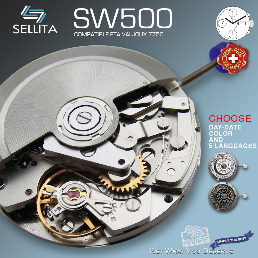 MOVEMENT SELLITA AUTOMATIC SW500, 5 languages, black+white