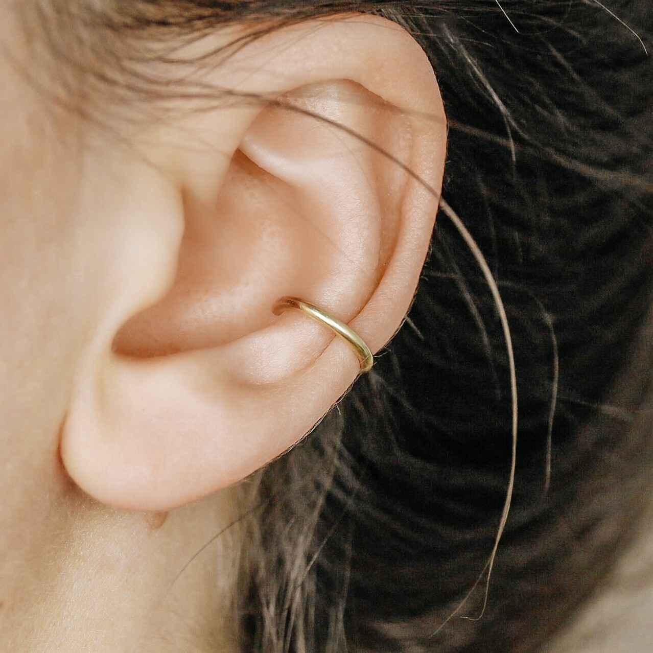 Black Fake Piercing Ear Cuff Thick Hoop Lobe Conch Helix Cartilage, Gift for Him