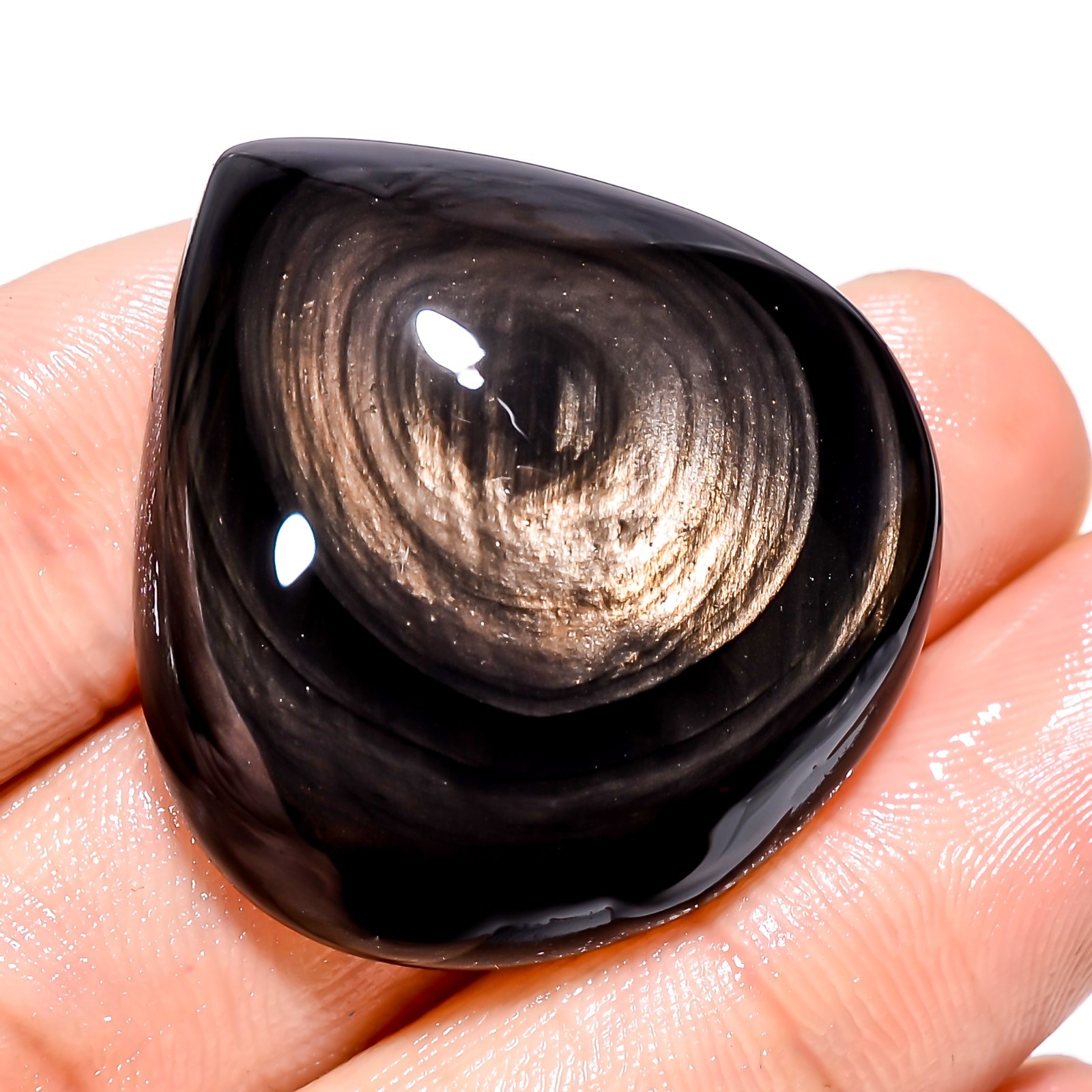 A+ 100% Natural Rainbow Obsidian Pear Cabochon Rare Gemstone 48.60 Ct 30X31X8mm