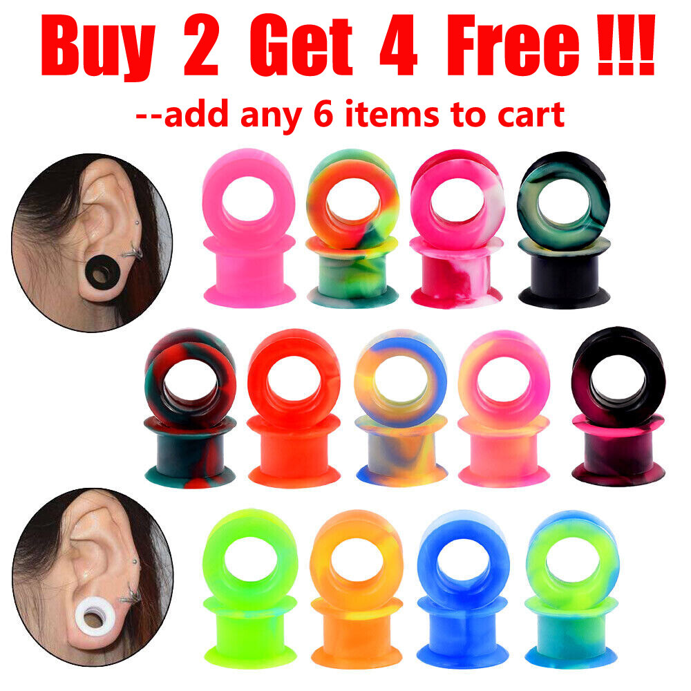 Pair Thick Silicone Ear Gauges Plugs Flesh Tunnels Soft Jewelry Earlets 2g-1″