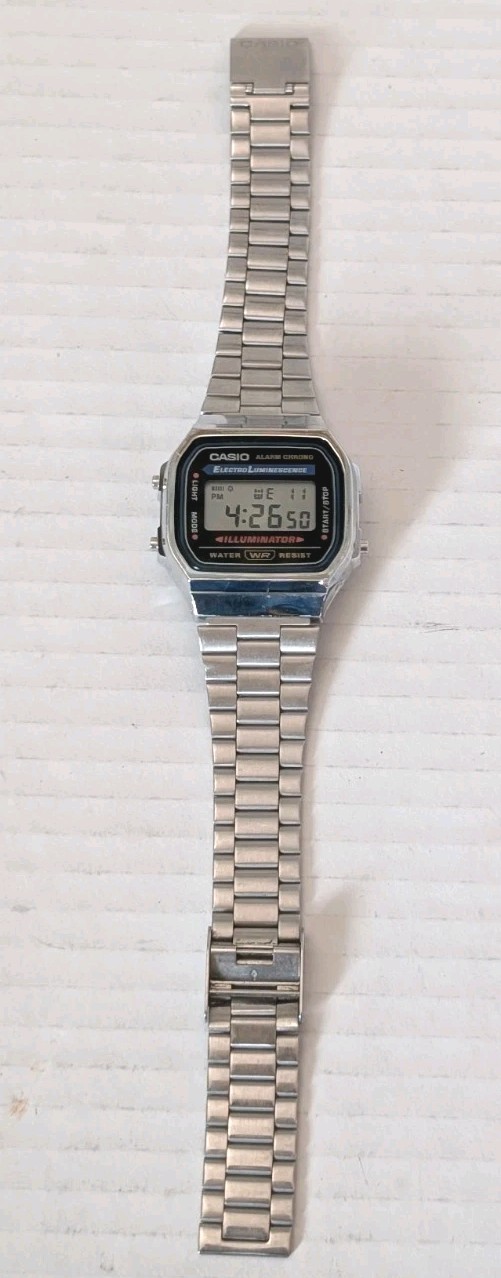 Casio 3298 A168 Illuminator Watch Mens 35mm Silver Tone Digital Alarm Chrono