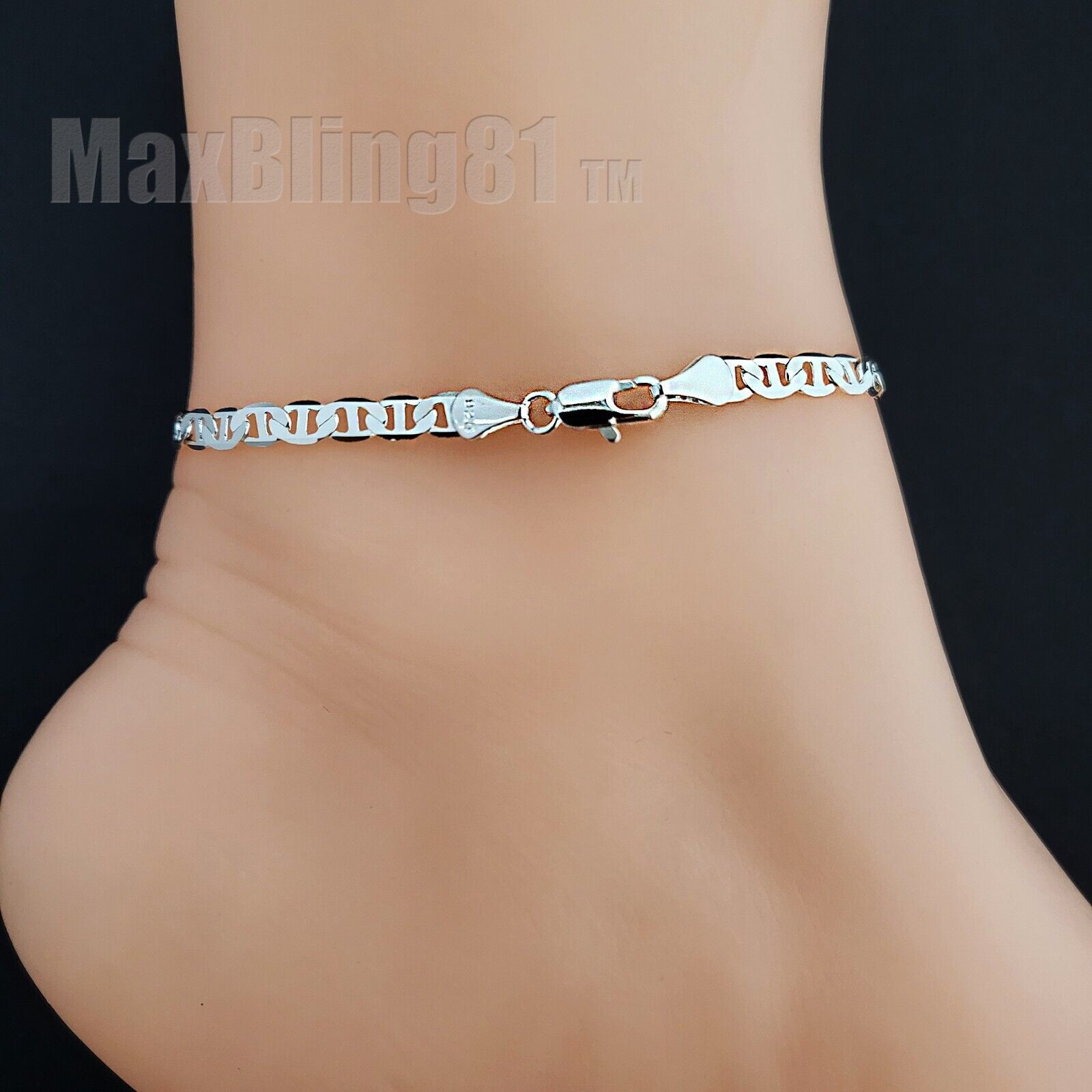 925 STERLING SILVER MARINA MARINER LINK CHAIN 4mm 10″ FASHION ANKLET BRACELET