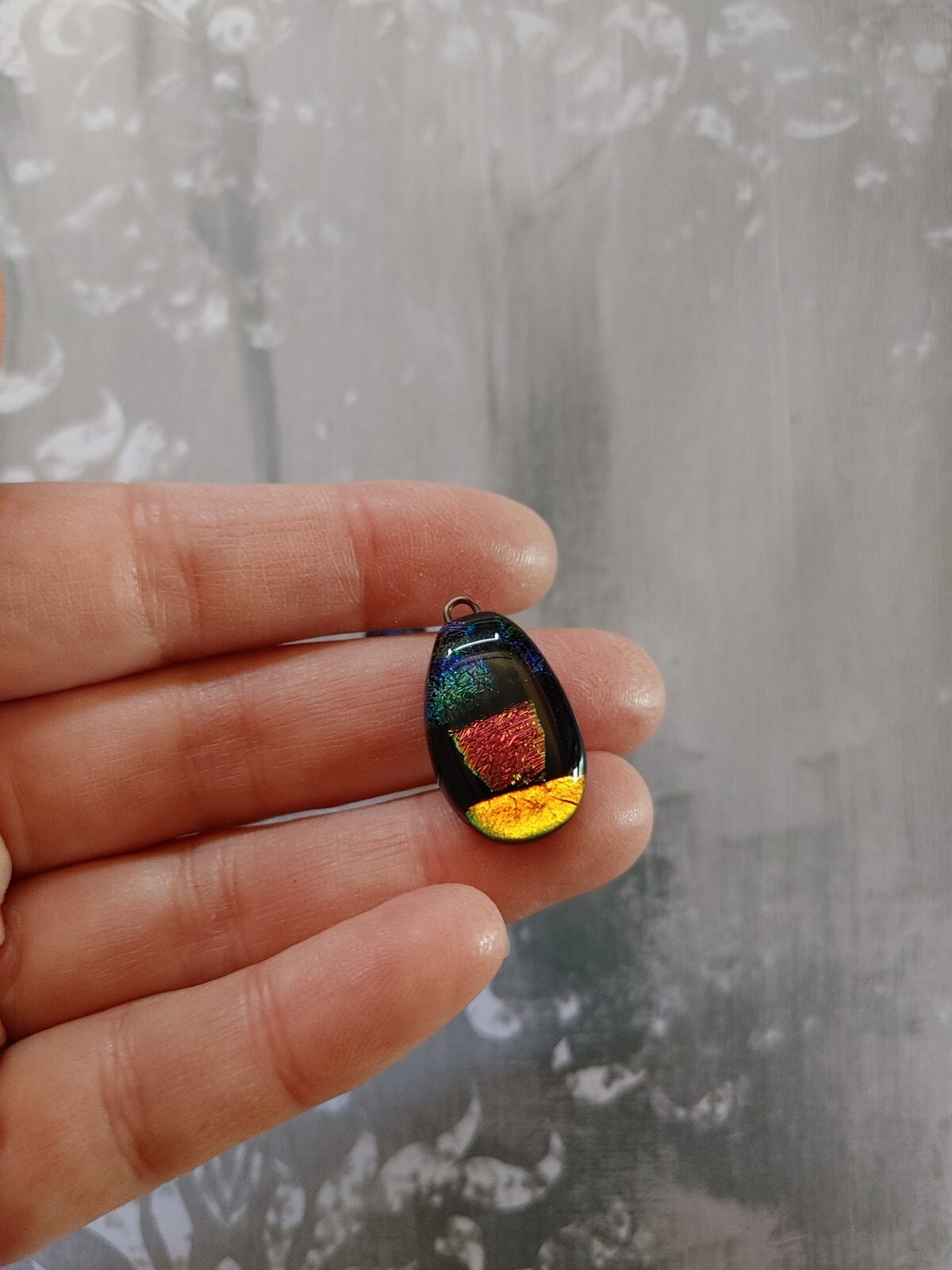 vintage qty 3 pendant finding component dichroic art glass precious metal foil