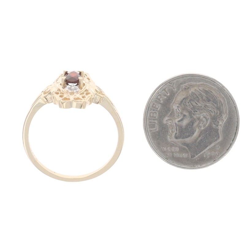 Yellow Gold Garnet Diamond Ring – 10k Oval .23ctw