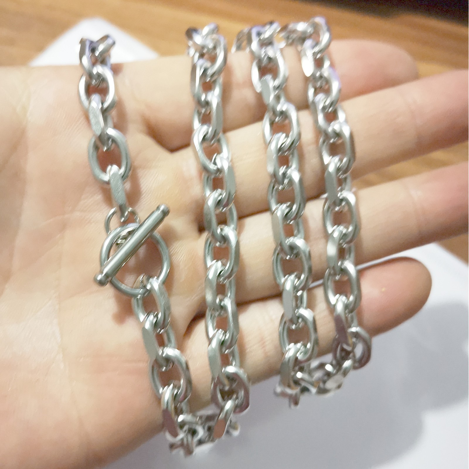 9mm 24 inch Stainless Steel Silver Solid Rolo Link-Chain Necklace For Mens Gift