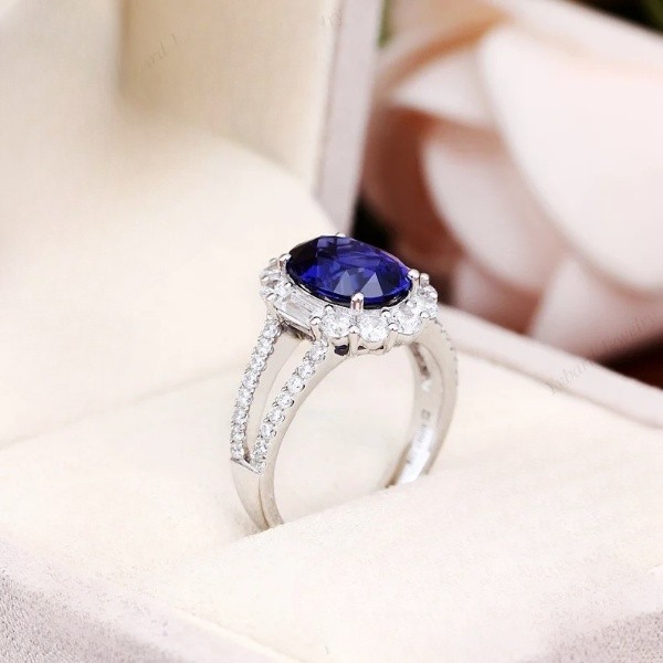 3.60 Ct Oval Natural Sapphire & Diamond Wedding Ring 14K White Gold Size 7