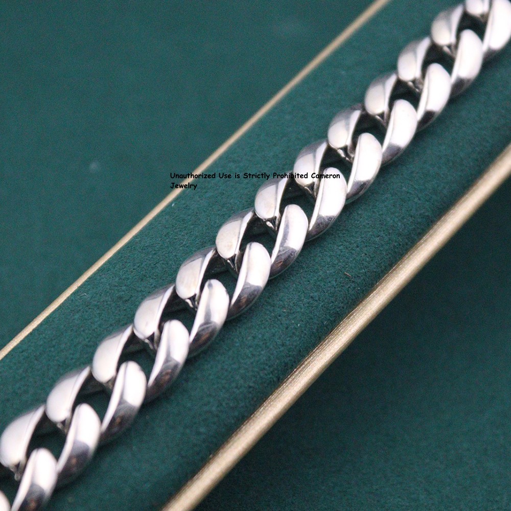 Pure S925 Sterling Silver Chain Men 11mm Cuban Curb Link Bracelet 44-45 8.26inch