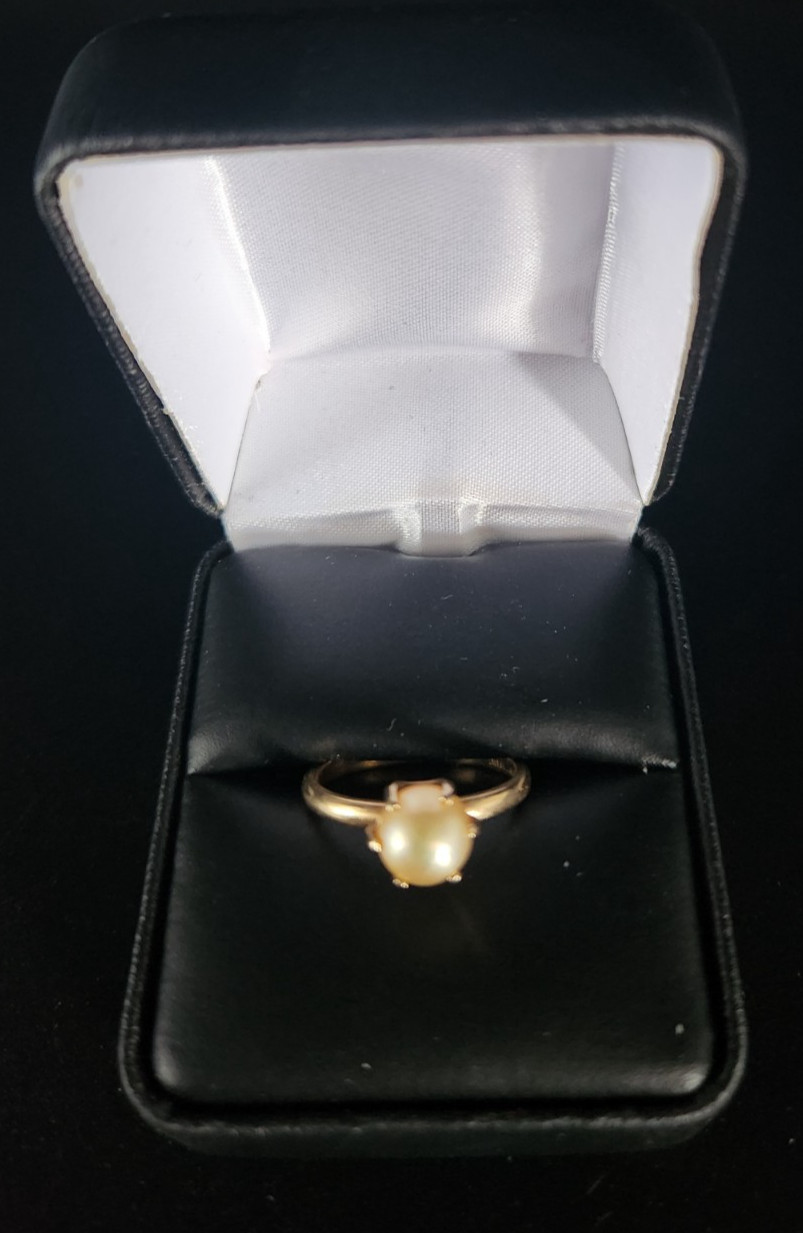 Art Carved Antique 14k Solid Yellow Gold Pearl 6 Prong Ring Size 7 Engagement