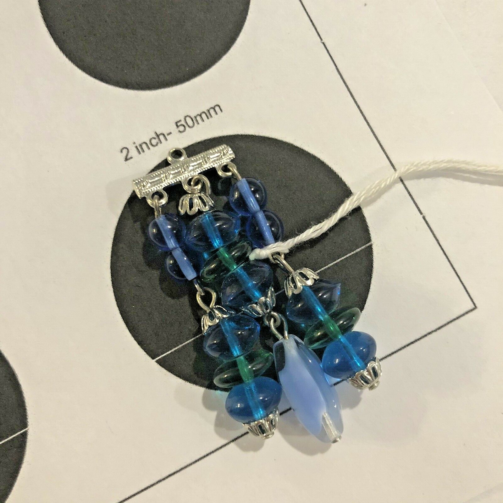 Vintage Czech Glass 14 Bead Tassel Pendant Blue Finished Dangle Silver Bead Caps