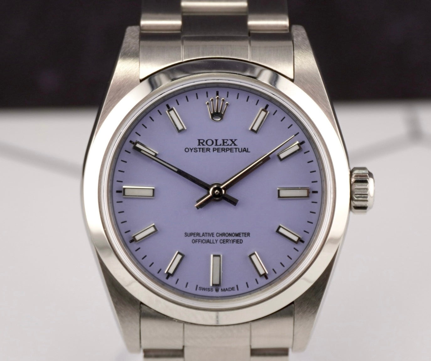 Rolex Oyster Perpetual 31mm Stainless Steel Lavender Dial Watch Ref 67480
