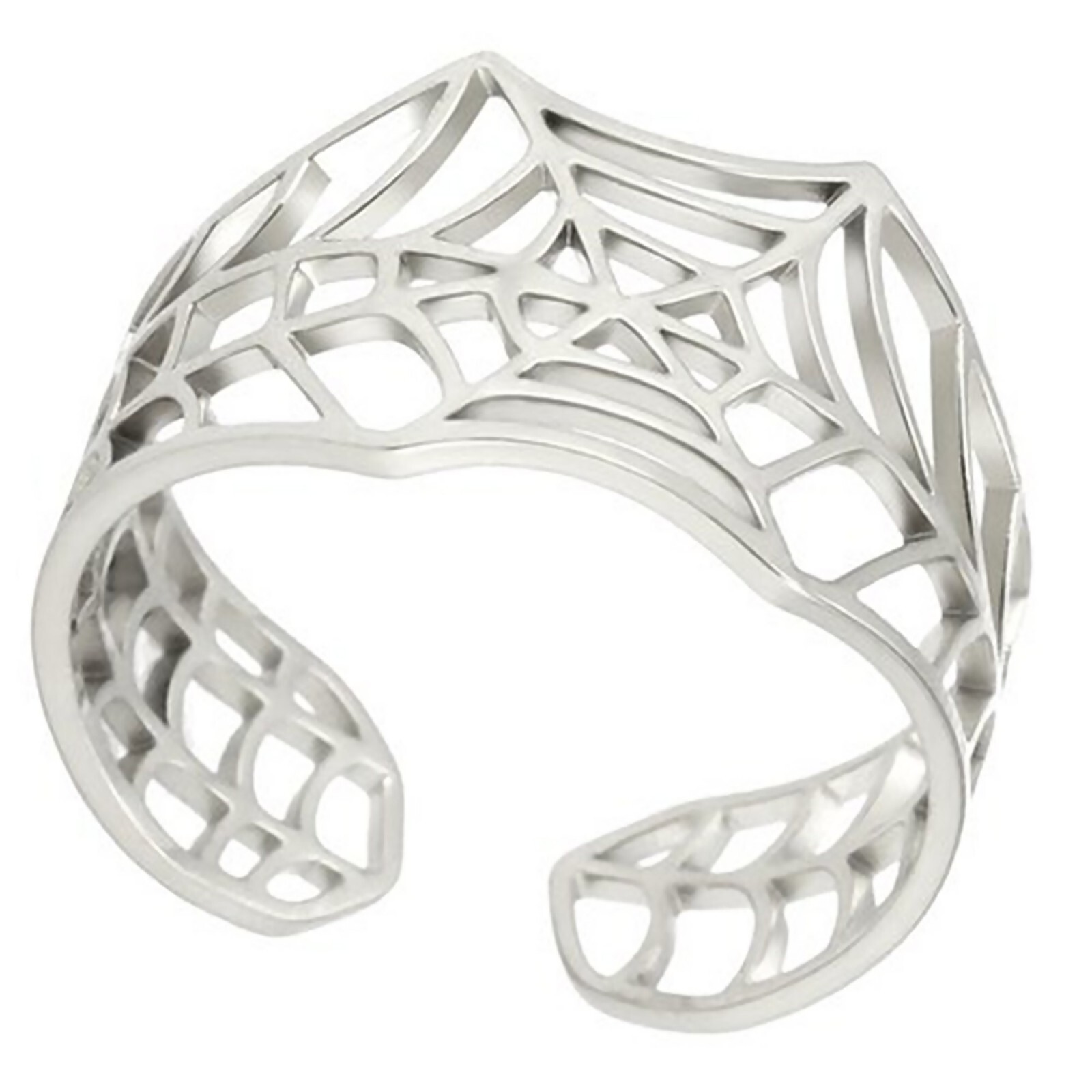 Gothic Art Deco Spider Web Ring Silver Stainless Steel Cybergoth Tarantula Band