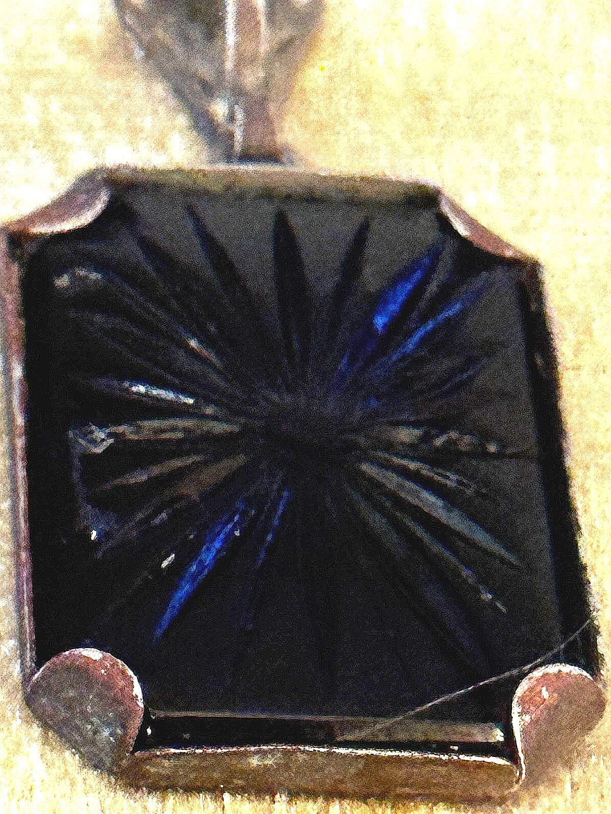 Antique Ornate Border with Black Onyx Mourning Pendant Etched Cross & Star Prism
