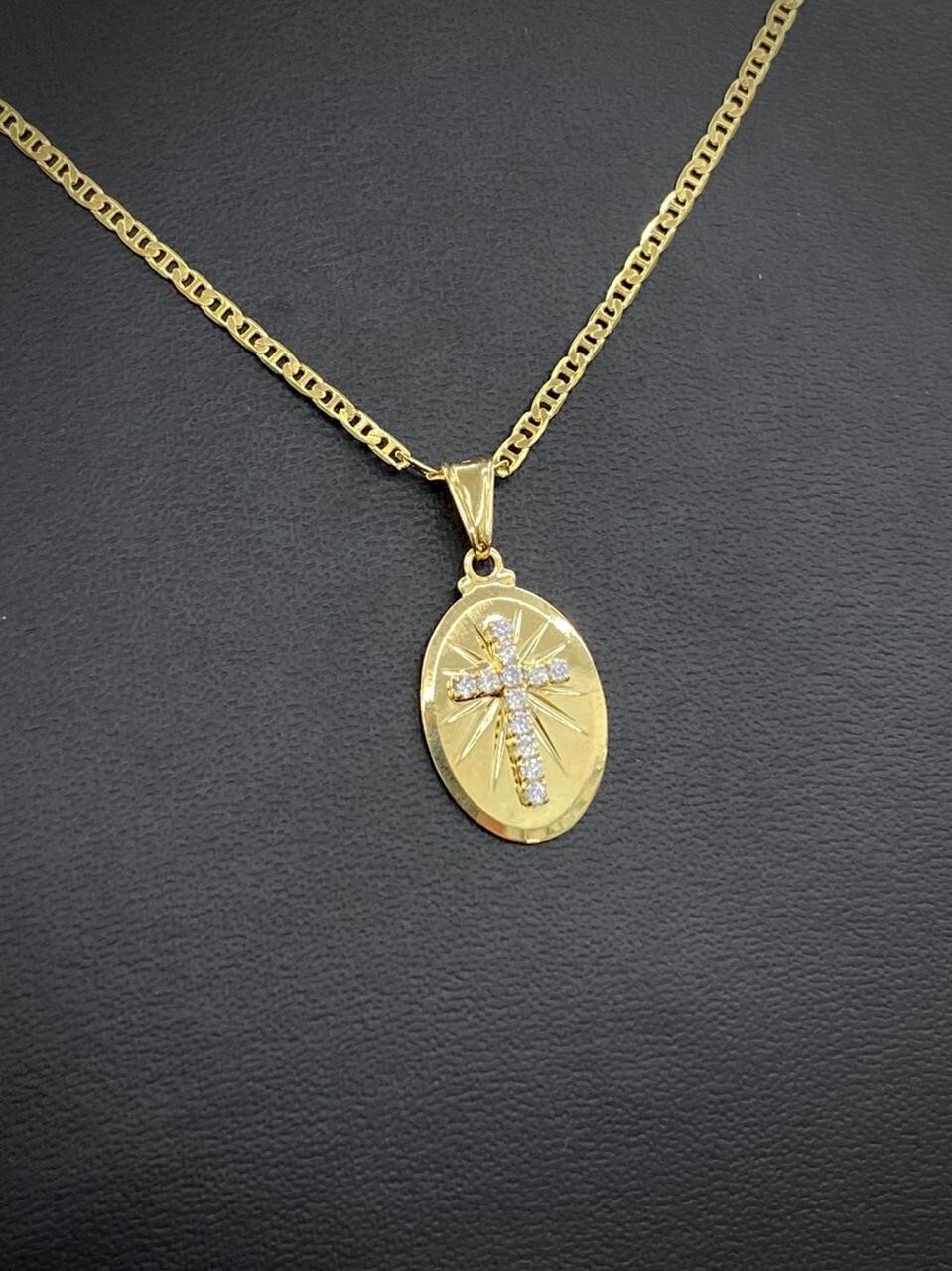 14K Gold Filled Crucifix Necklace CZ Charm Crucifix Women Men Kid Baby Figaro