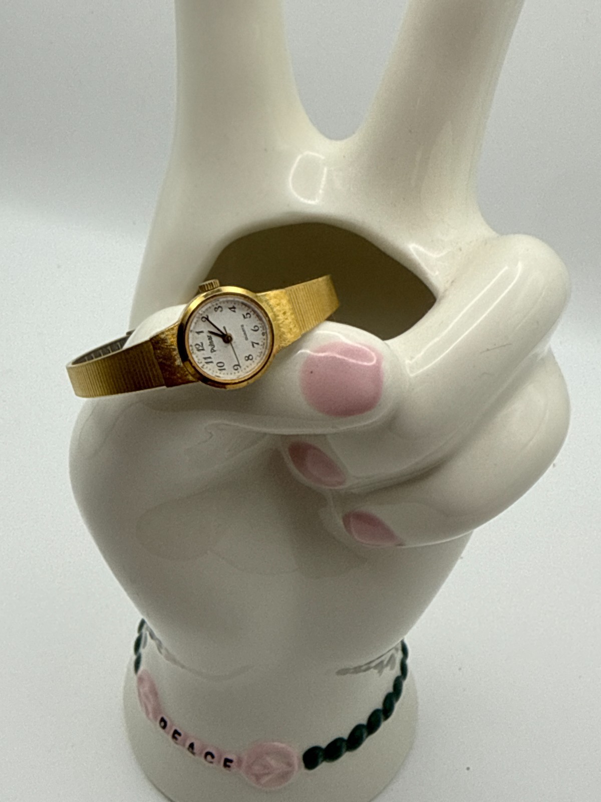 Vintage Pulsar Gold Tone Ladies Dainty Watch with Safety Chain Quartz Untested