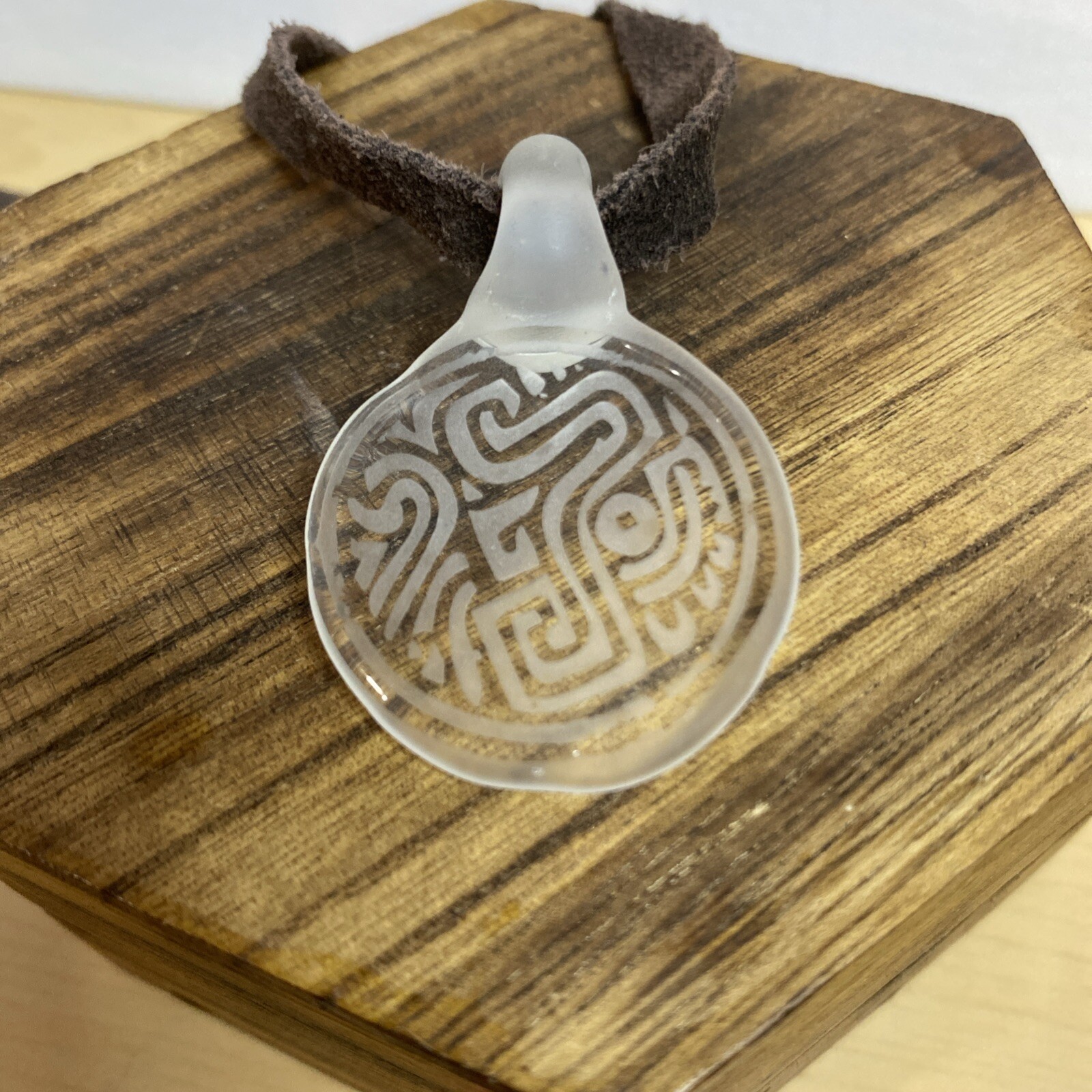 Blown Borosilicate Glass / Sandblasted Geometric Pattern Pendant Handcrafted
