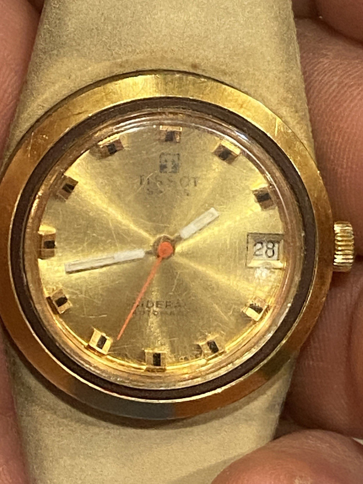 Vintage 1970s Tissot Sideral Fiberglass Gold Dial Automatic RARE Band